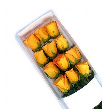 1 Caja, 12 Rosas Naranjas