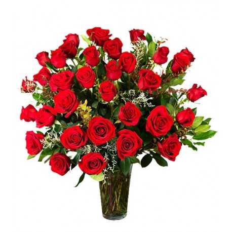 1 Florero de Vidrio, 36 Rosas
