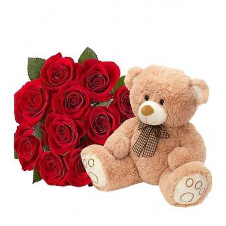 1 Ramo, 12 Rosas, Osito Peluche