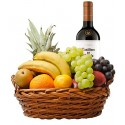 Canasta, 1 Piña, 2 Plátanos, 2 Naranjas, 2 Manzanas, 2 Racimos de Uva, 1 Botella de Vino