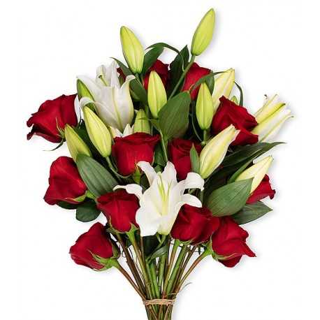 1 Ramo, 12 Rosas, 6 Ramas de Liliums/ 2 Flores por Tallo