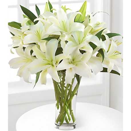 1 Florero de Vidrio, 10 Ramas de Liliums/ 2 Flores por Tallo