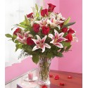 Florero de 12 Rosas y 6 Ramas de Liliums al Tono