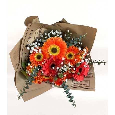 1 Ramo, 10 Gerberas, Gypsophila y follaje