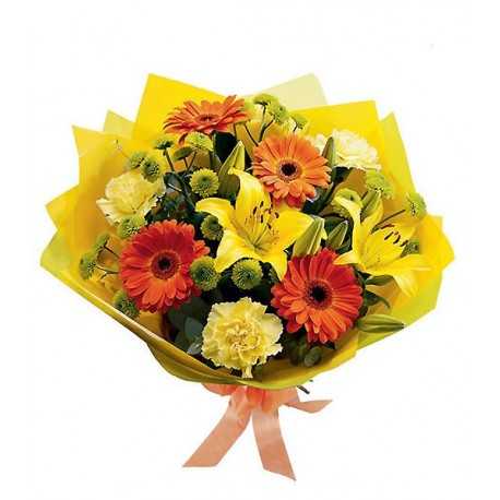 Ramo 4 Gerberas, 3 Claveles, 3 Ramas de Liliums, Maule Verde