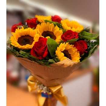Ramo de 6 Rosas y 6 Girasoles
