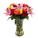 Florero con 15 Rosas y 6 Liliums