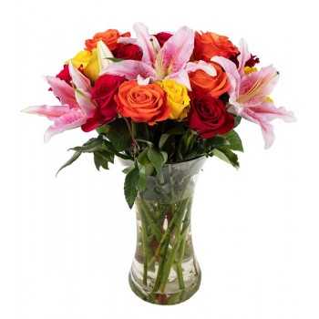 Florero con 15 Rosas y 6 Liliums