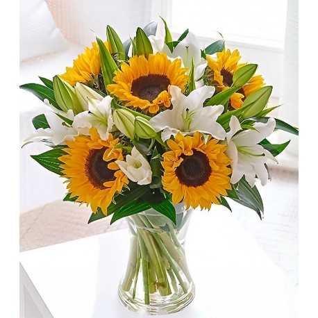 Florero de 5 Girasoles y 5 Liliums