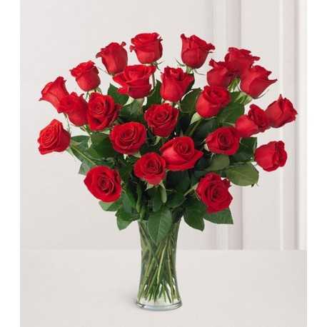 1 Florero de Vidrio, 24 Rosas