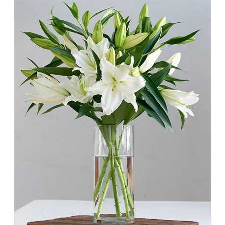 1 Florero de Vidrio, 5 Ramas de Liliums/ 2 Flores por Tallo